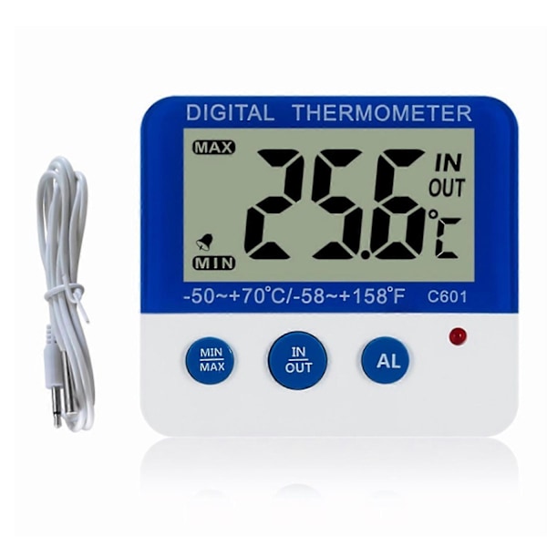 Digitalt kjøleskapstermometer med alarm og maks/min temperatur, lettlest LCD-skjerm, digitalt kjøleskaps- og frysetermometer for innendørs bruk [DB]