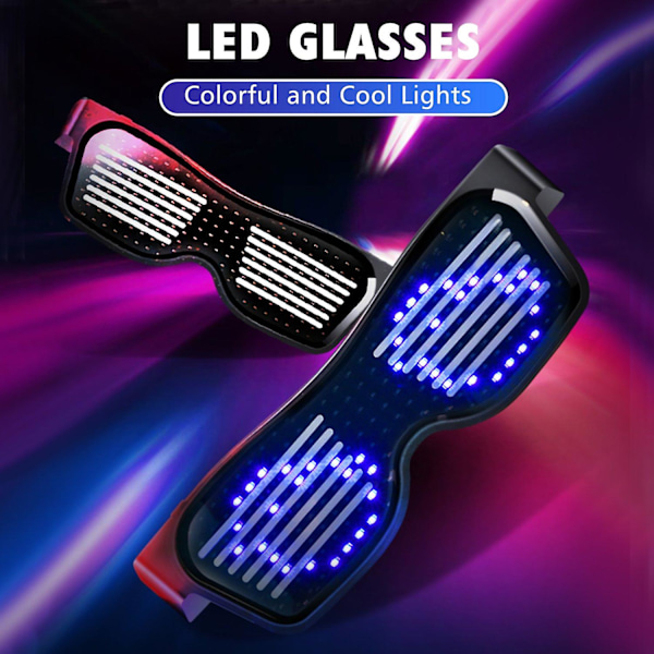 LED-lasit Mukautettavat BT LED-lasit Värikkäät Valot Loistavat Lasit DIY-viestit 31 Animaatiota 11 Kuviota [DB]