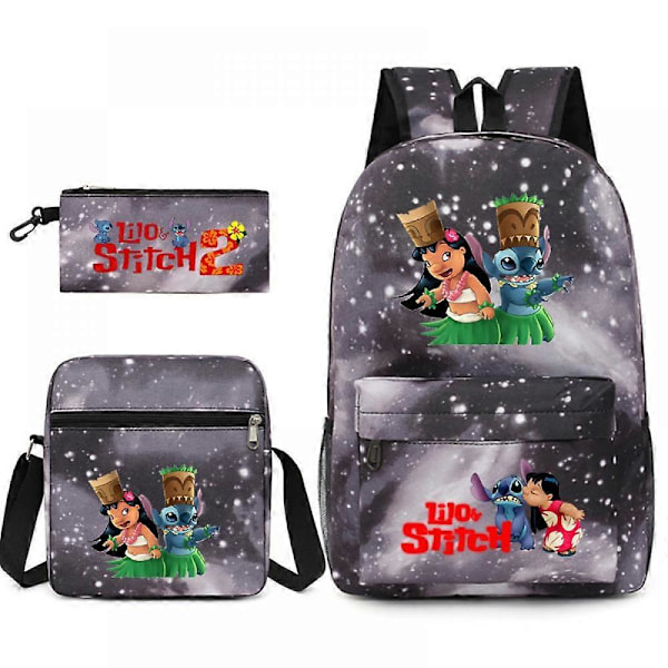 Stitch Anime Printet Skoletaske 3-delt Sæt Stor Kapacitet Skoletaske Studerende Begynder Skoletaske Unisex [db] 27 Backpack