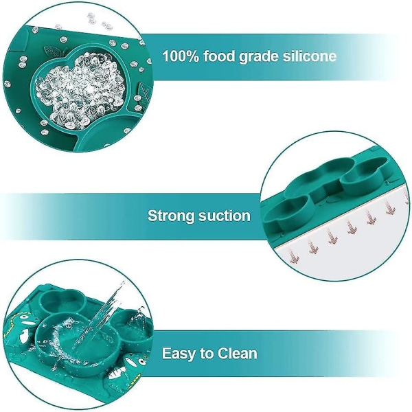 Baby Sugkopp Silikon Bordsset Baby Silikon Underlägg Med Sked Och Gaffel Bärbara Tallrikar Sugplatta För Diskmaskin Och Mikrovågsugn