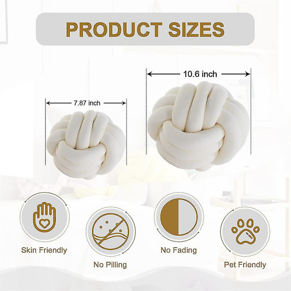 Solmu pallo tyyny, pyöreä solmittu pehmo tyyny koristetyyny Preppy DB White 20CM