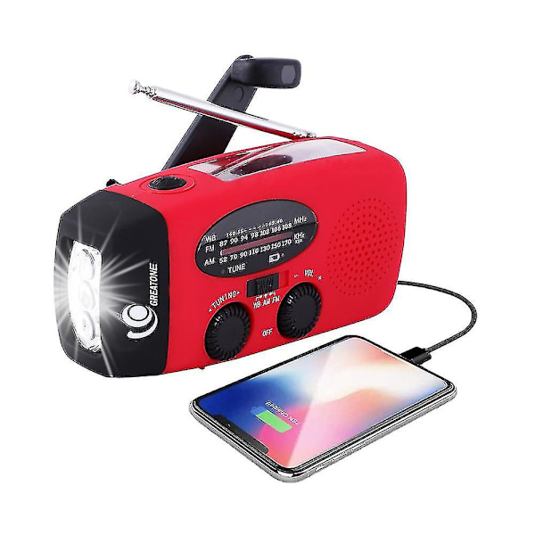 Aurinkoradio, käsikampi, aurinkokäyttöinen radio, kannettava hätäradio, sääradio DB Red