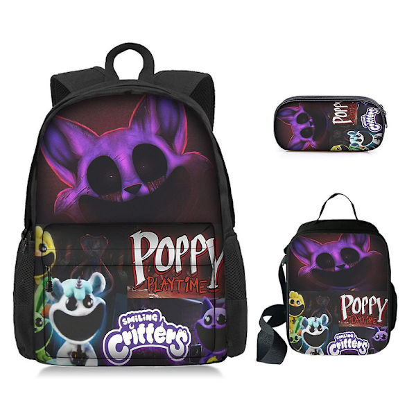 Poppy Playtime-Chapter 3 smilende skapninger student ryggsekk Tredelt ryggsekksett (ryggsekk + lunsjpose + pennal) - db Product 11
