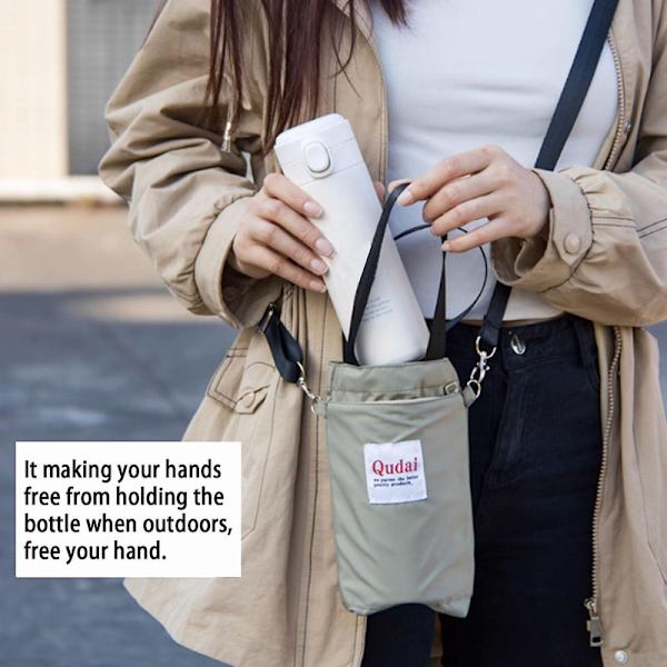 Stor Qudai flaske tasker crossbody håndholdt vand kop buggy taske vandflaske bæretaske med justerbar skulderrem DB black 01