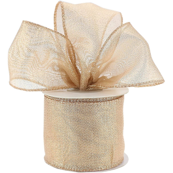 Champagne Gold Wired Ribbon 2-1/2 Inch Kobberbånd Med Wired Edge Gold Lurex
