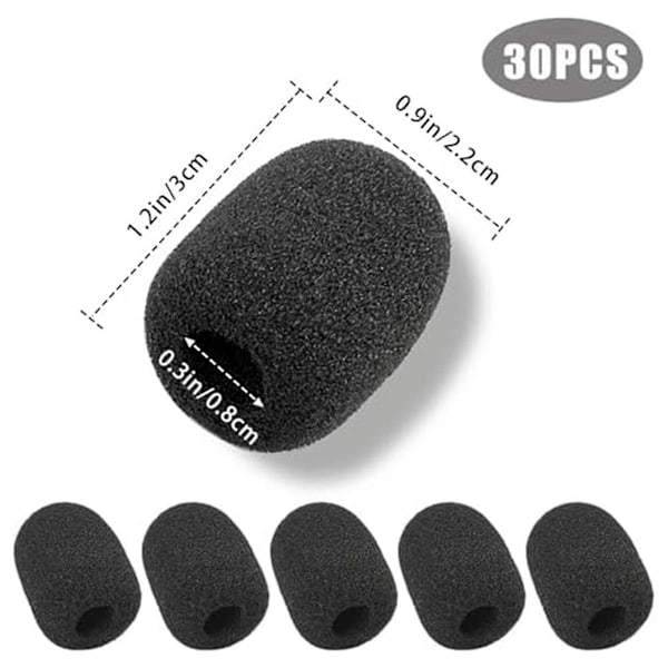 30 stk. Skum Mikrofon Vindskærm, Mini Størrelse Revers Headset Mikrofon Skum Covers til Headset Mikrofon [db] Black