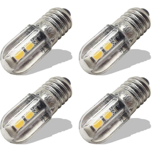 E10 LED-pære 220v 230v AC energisparende LED-indikatorlys 8mm skruebase 3030 4smd LED-brikkesett oppgraderingslampe, varm hvit (4-pakning) [DB]