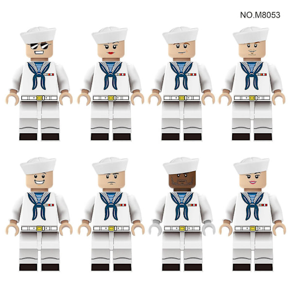 8 st/set Naval Forces Sailor Suit Mini Figurer Byggklossleksaker Gåvor Db