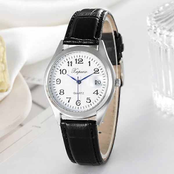 Dam Easy Reader Silverfärgat Fodral Brunt Läderarmband Vattentät Quartzklocka [DB]