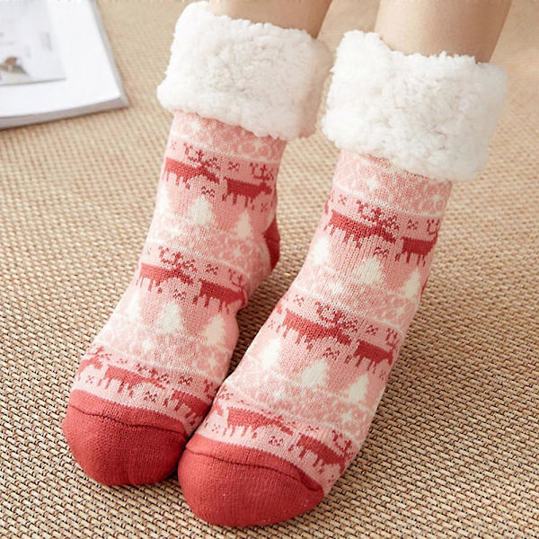 Naisten Sukkahousut Polveen Saakka, Ylimääräisen Paksu Fleece Vuorattu Pehmeät Mukavat Tossut Sukat db Pink Deer
