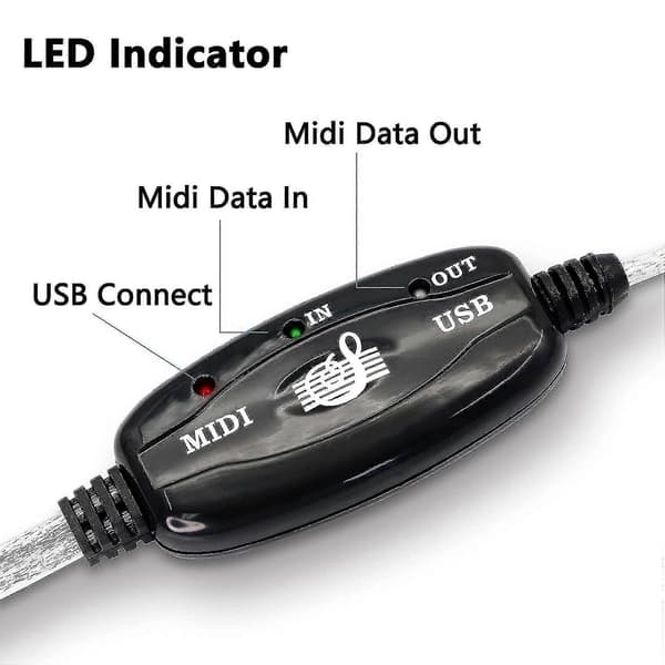 USB MIDI-kabeladapter, Typ A till DIN 5-Pin Dubbel för Keyboard, PC, Studio med LED [DB] As shown