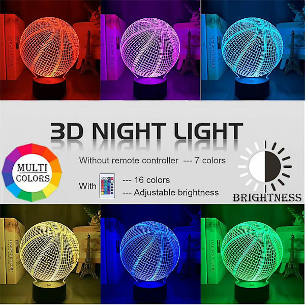 Basketboll 3d nattljus Illusion Lamp med fjärrkontroll 16 färger Ändring Barn Gåvor [DB]