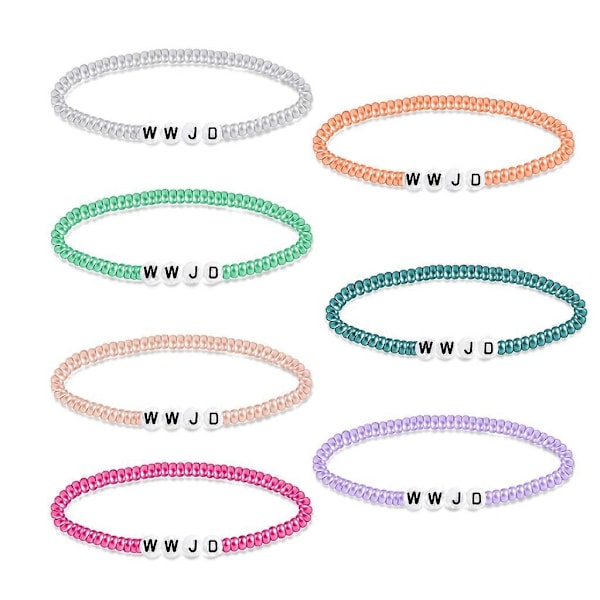 Sett med 7 WWJD armbånd WWJD perlearmbånd WWJD armbåndsett Harpiksmateriale [DB] White