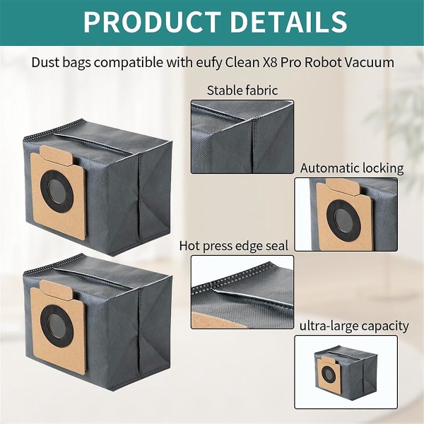 10 stk støvposer til Clean X8 Pro selvtømmende stasjon robotstøvsuger reservedeler søppelpose Db Black Gray