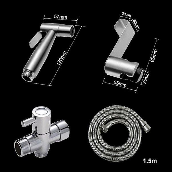 Bidet Toalett Spray 304 Rostfritt Stål Med T-adapter 1,5m Extra Slang Och Hållare Bidet Wc Handdusch (t-adapter)