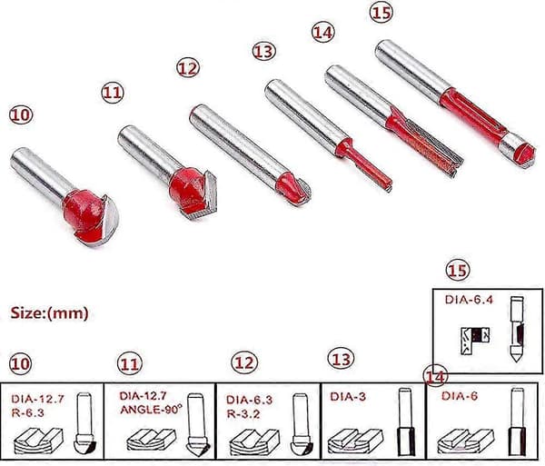 15 stk. 6,35 mm Skaft Træbearbejdning Fræser Spore - Fræser Bits 1/4\" Skaft Wolframkarbid Fræser Fræser Bit Sæt Med Trækasse db