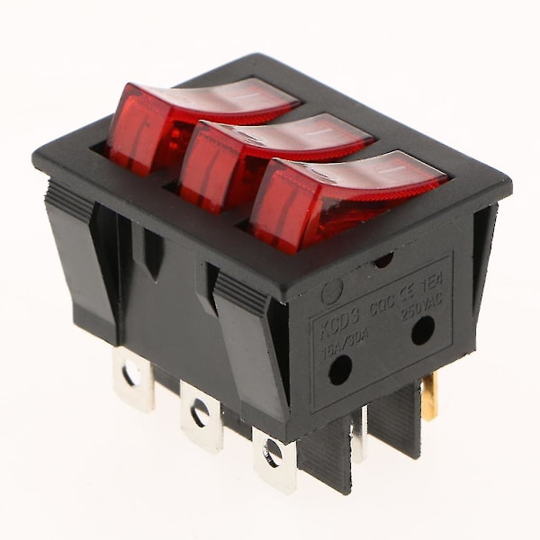 2x Kcd3 9-polig Röd LED På/Av Vippbrytare Kvadratisk Push-in AC 16A/30A 250V Ny [DB]