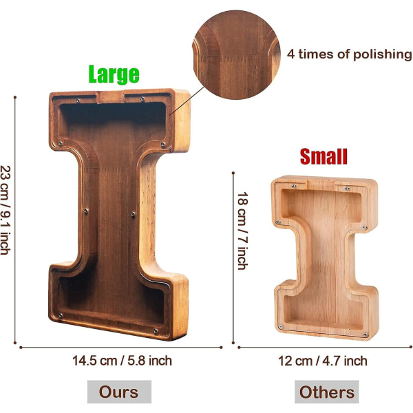 Sparebøsse i tre med bokstav - Crefun Hm284r Ny 23 cm/9,1 tommer Sparebøsse Stor Sparebøsse Personlig, Sparebøsse Spareboks, Sparebøsse Barn Sparebøsse Ju