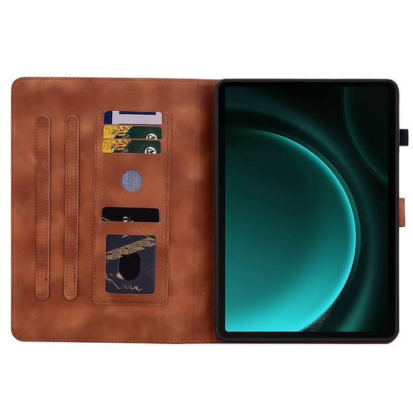 Präglat Läderfodral För Samsung Galaxy Tab S9 / S9 FE [DB] Brown