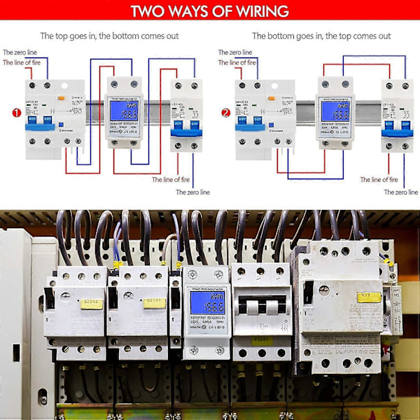 LCD Digitaalinen Sähkömittari AC-mittari Hattukisko KWh-mittari 5(80) A Sähkömittari Hattukisko 1-vaiheinen 2-napainen 2p DIN-kisko Sähkömittari db