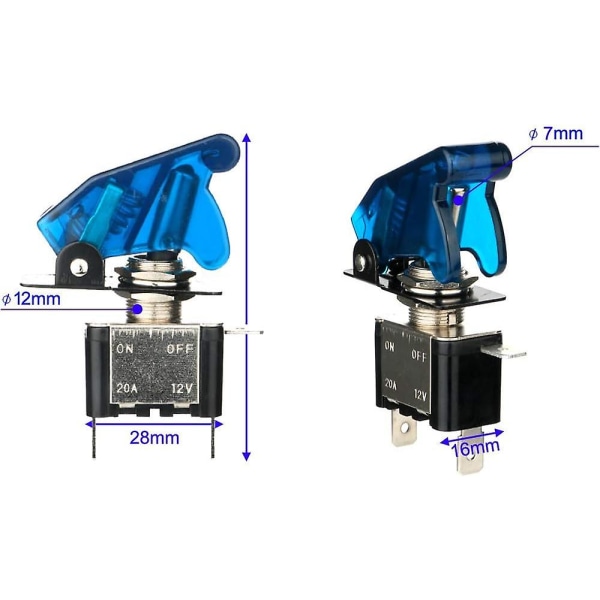 3st vippströmbrytare LED upplyst blå, med vattentät cap för kåpa, 20a 12v-24vdc, 3-stifts spst på/av-brytare med metallbatt