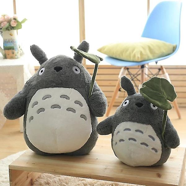 Totoro plyslegetøj sød plys kat japansk anime figur dukke plys Totoro med lotus blad børn legetøj fødselsdag julegave H [DB] Smile 30cm