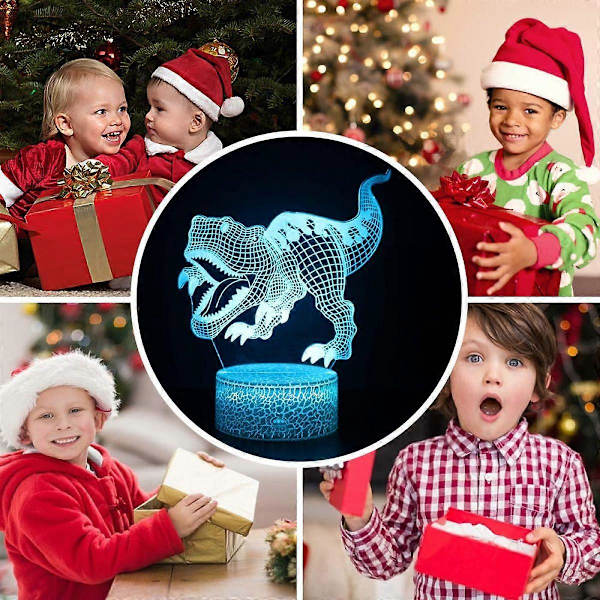 Dinosaur 3D Illusion Lampe til Drenge Dinosaur Lampe 16 Farver med Fjernbetjening Smart Touch Natlampe Bedste Gave db