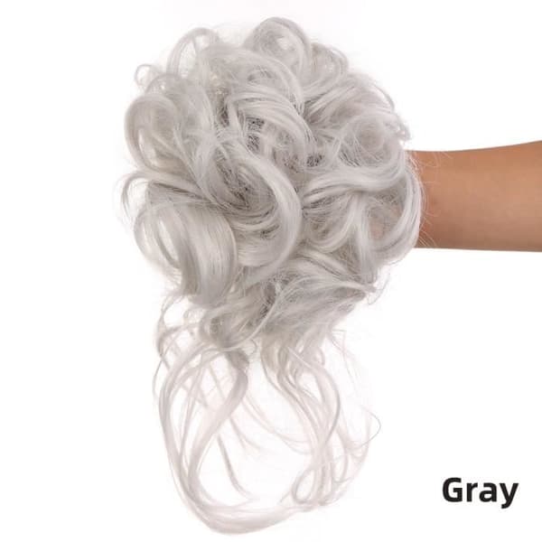 Grå--Syntetiske Hårforlængelser til Kvinder, Faux Scrunchie, Blond, Sort, Knold, Krøllet, Donut[DB]