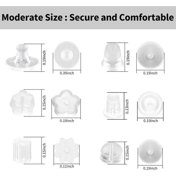 Silikon øredobber for studs - 6 stiler klare hypoallergene gummi øredobber Sikkerhet ryggstopper erstatningssett (550 stk)