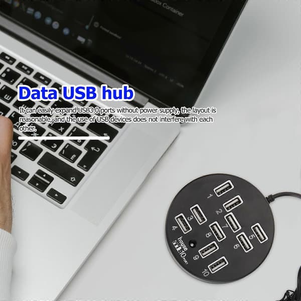 USB Hub 10 Porter USB Utvider USB Hub Forlengelse For Laptop Stasjonær Datamaskin [DB] Black 69X7.8CM