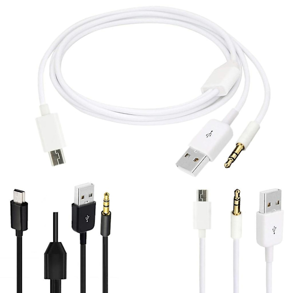 Guldbelagt USB-opladningskabel til Mini B-han og 3,5 mm stik Lydkabel 100 cm [DB] Black