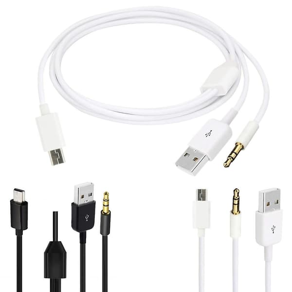 Gullbelagt USB-ladekabel til Mini B hann & 3,5 mm plugger lydkabel 100 cm [DB] Black
