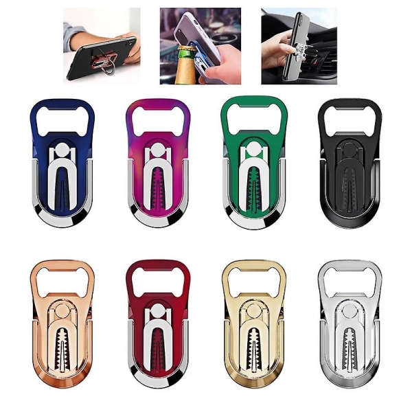 Mobiltelefonhållare Multifunktionell Bärbar Bil Luftventilationsfäste Stativ Finger Ring Bracket Flasköppnare För Smartphone Jikaix Silver