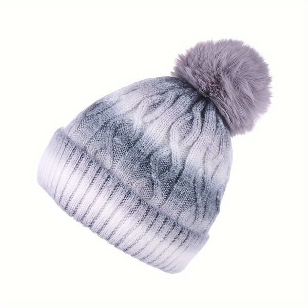 Färgglad stickad mössa med pompom - Tjock, varm & mysig för vintern | Perfekt julklapp grey