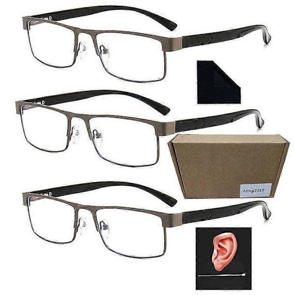 3-pack Herr Metall Läsglasögon Rektangulära Läsare Glasögon 1,5 2,0 2,5 3,0 3,5 4,0 db