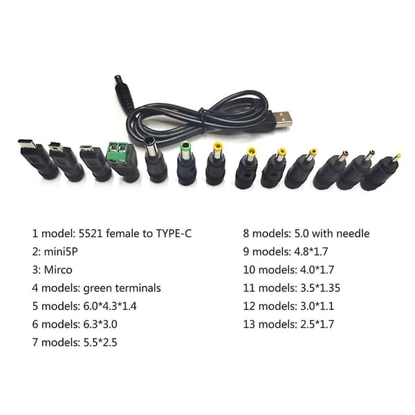 Universal Kobling 13 stk. Plugger Laptop USB DC5521 Strømforsyningsadaptere [DB]