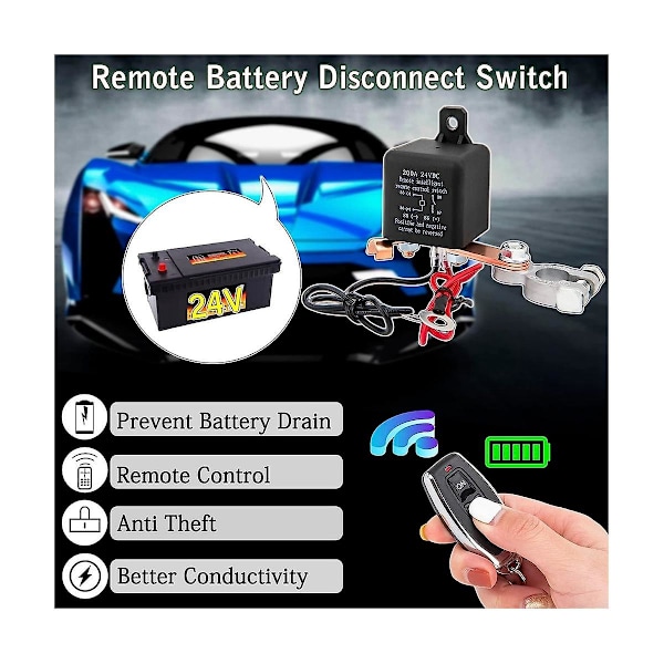 Fjernbetjent batterifrakoblingsafbryder, fjernbetjent afbryder til lastbilbilsafbryder tyverisikring, 24v 200a fjernbetjent Co  [dB} Black