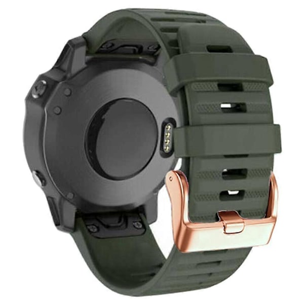 Kellohihnoja Garmin Fenix 7s / 6s Pro / 5s Plus / Instinct 2s -malleihin, Vaakaraidalliset Silikonirannekkeet 20 mm, Ruusukullan Solki db Army Green