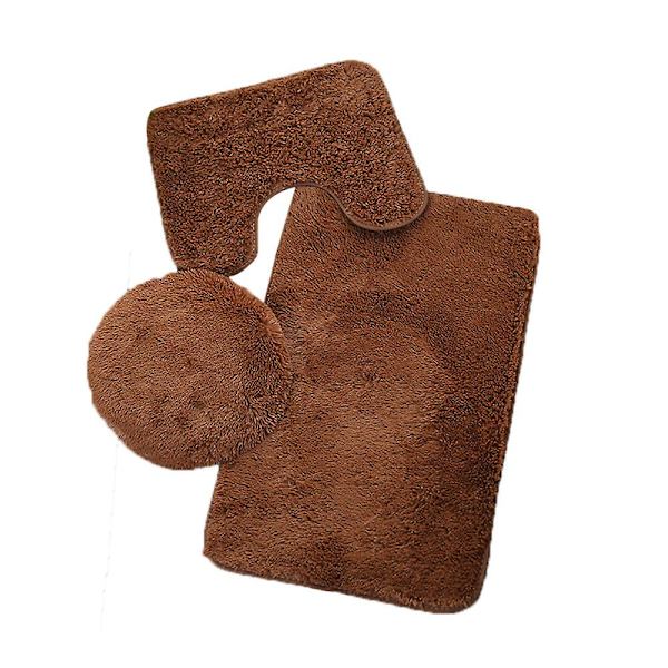 3-delad badrumsset badrumsmatta toalettlockskydd enfärgad badrumsmatta FAN2434  [dB} Brown