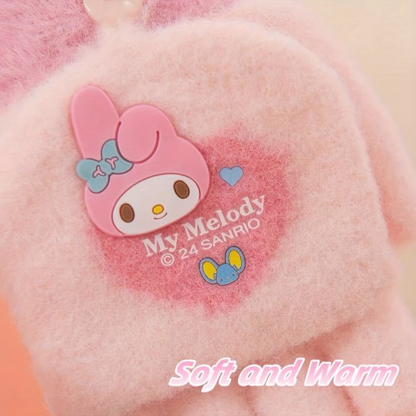 1 Par Sanrio Hello Kitty Kuromi Melody Vinterstrikede Halvfingerhandsker Udendørs Koldbeskyttelse Og Varme Søde Handsker Velegnet Hello Kitty