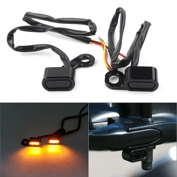 2 stk. Motorcykel Mini LED Blinklys Styr Blinker Indikator Lampe Kompatibel Harley Touring 2009-2017 & Softail 2015-2021 db Black black shell