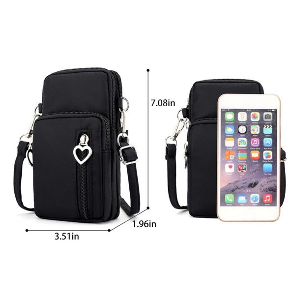 Mobilväska för kvinnor, plånbok, axelväska, crossbody, svart