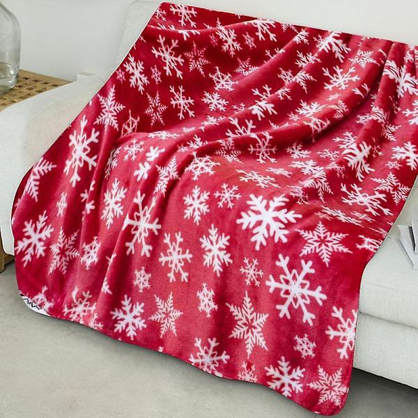 Julfilt Snöflinga Tryckt Mjuk Mysig Plysch Tjock Håll Varmt Platsbesparande Elk Tryckt Soffa Säng db A XL