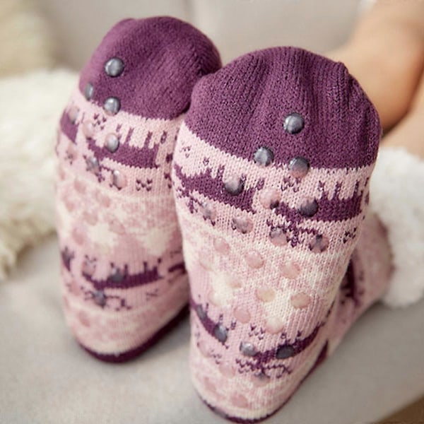 Dame Strømper Midt Kalv Ekstra Tykk Fleeceforet Myke Koselige InneSko Sokker db Purple Deer