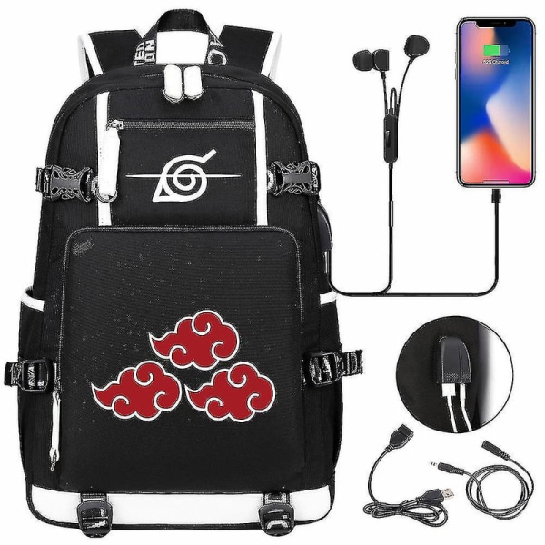 Anime Naruto Akatsuki Itachi Sharingan Ryggsäck Usb Cahrge Gymnasieelever Skolväska Kapacitet Resa Laptop Axelväskor DB Light Grey