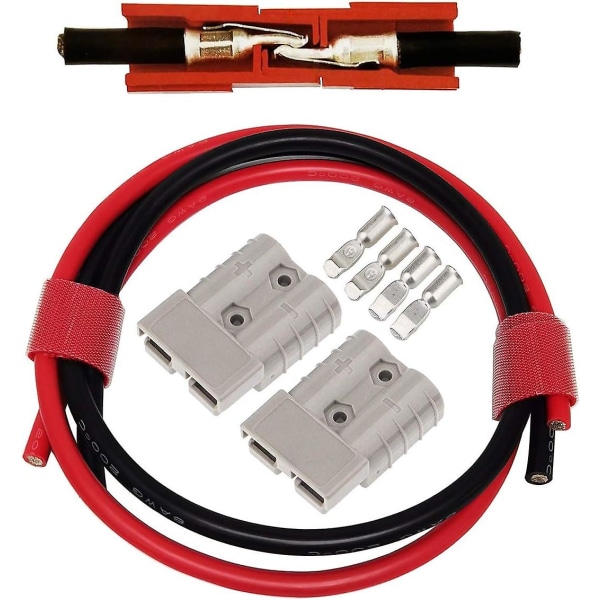 Batterikontakt 50a snabbkopplingskontakt med 8awg elektrisk ledning (60 cm röd / 60 cm svart) för motorcykelgaffeltruckar, medicinsk utrustning, annan utrustning