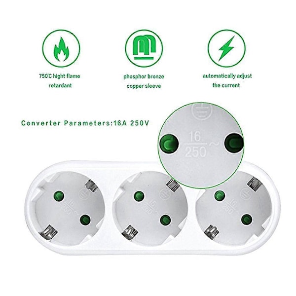 2 stk 3-veis stikkontaktadapter, 3-veis multikontakt multikontaktfordeler stikkontakter 16A/250V db