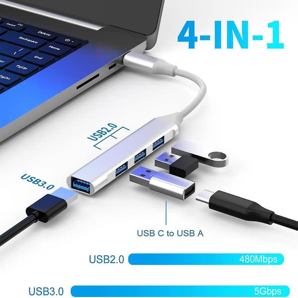 Laptop Hub 4-i-1 Multi-port Højhastigheds Dataoverførsel Eksternt Udstyr USB3.0 til USB3.0+USB2.0 Hub[DB]