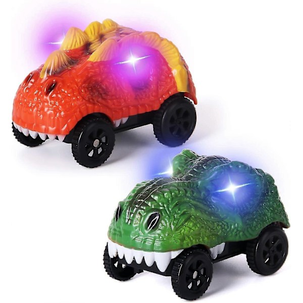 Ersättningsbana Bil Endast, LED-upplyst Dinosaurie Bil Är Kompatibel Med De Flesta Banor, Banset Tillbehör (2-pack) db