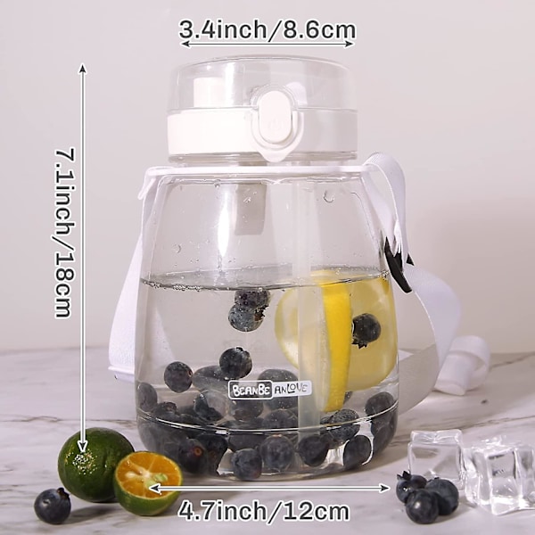 Db Söta Vattenflaskor Med Sugrör, 45oz(1300ml) Plast Vattenflaskor Med Axelrem, Lämplig För Vuxna Vit